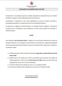 PED 2025: Diretório Nacional do PT aprova Resolução de Calendário e Diretrizes