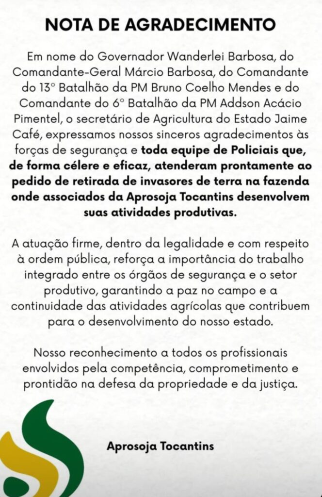 Área ocupada por soja cresceu 185 vezes em área de conflito agrário no Tocantins