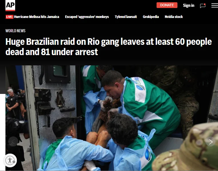 Megaoperação no RJ chama atenção internacional pelo número de mortos