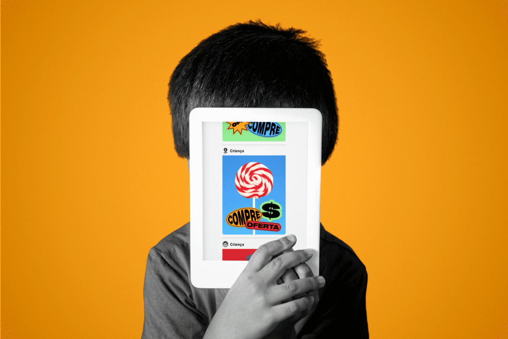 Como Big Techs lidam (ou não) com a publicidade infantil de influencers mirins (Arte: Rodrigo Bento / Repórter Brasil)