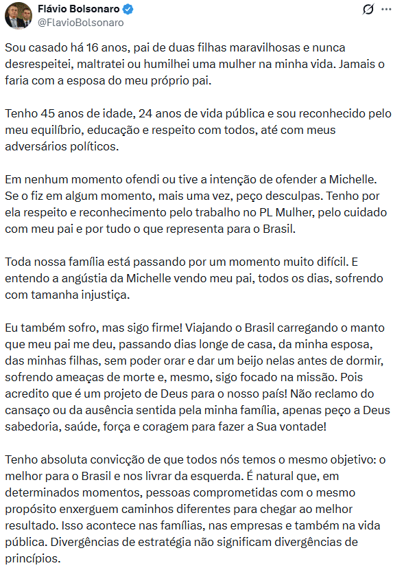 Michelle Bolsonaro publica vídeo criticando Flávio e amplia sinais de divisão no bolsonarismo 3
