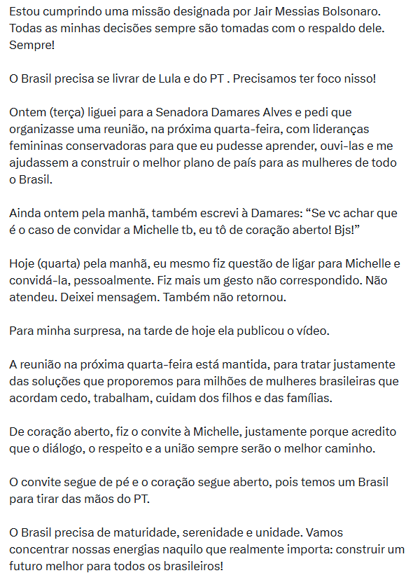 Michelle Bolsonaro publica vídeo criticando Flávio e amplia sinais de divisão no bolsonarismo 4 michelle-bolsonaro-publica-video-criticando-flavio-e-amplia-sinais-de-divisao-no-bolsonarismo-reproducao-x-tvt-news