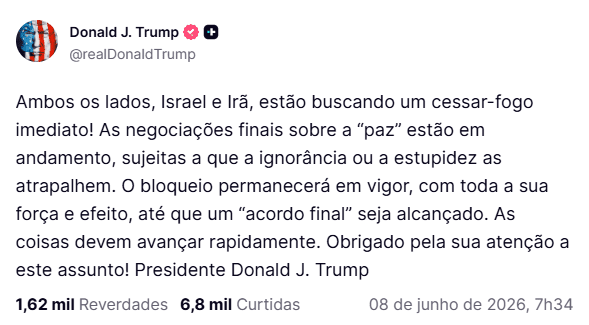 Irã suspende ataques a Israel; Trump se manifesta sobre cessar-fogo entre os países 2