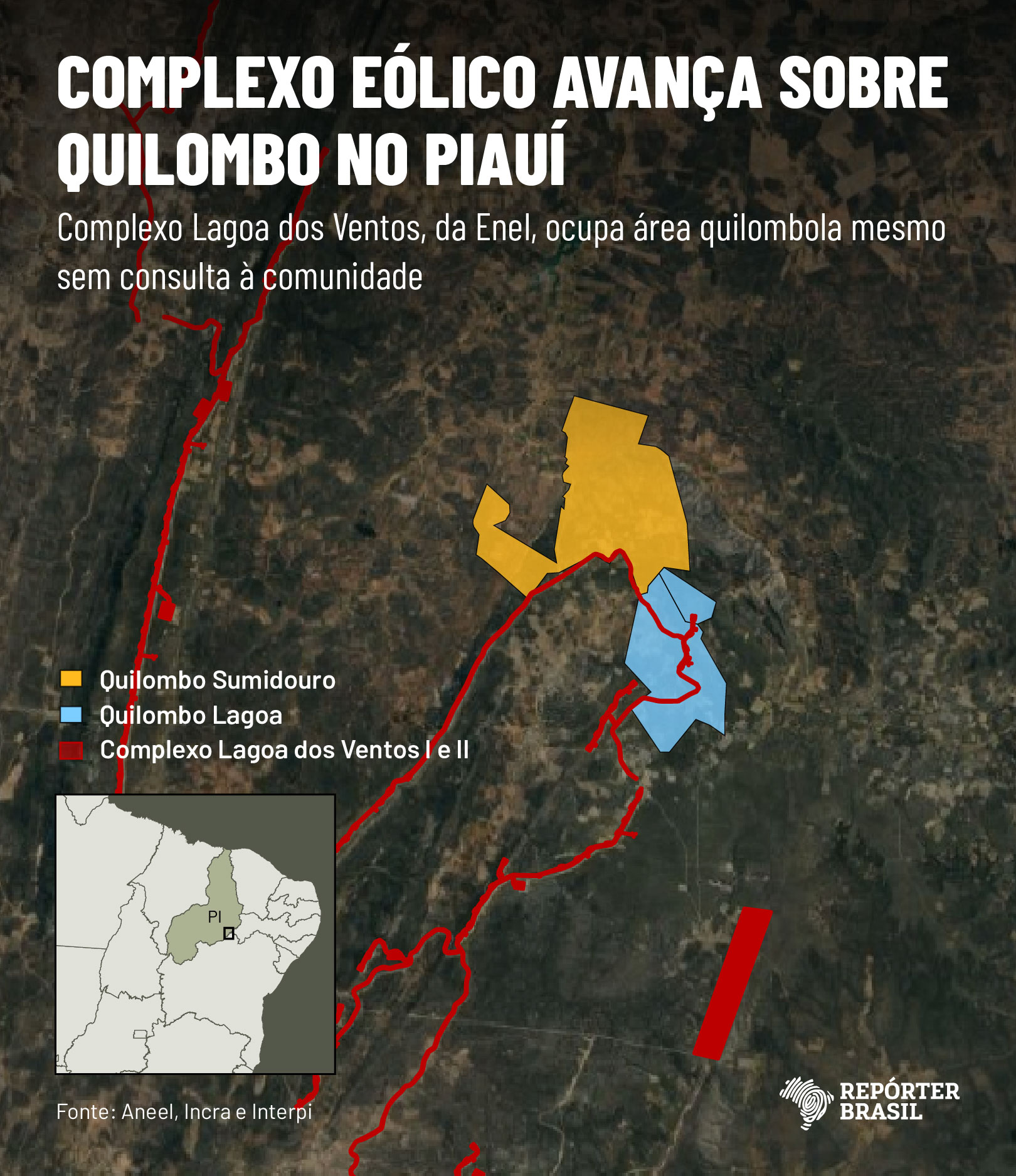 complexo eólico lagoa dos ventos, quilombo lagoa, sumidouro, mapa