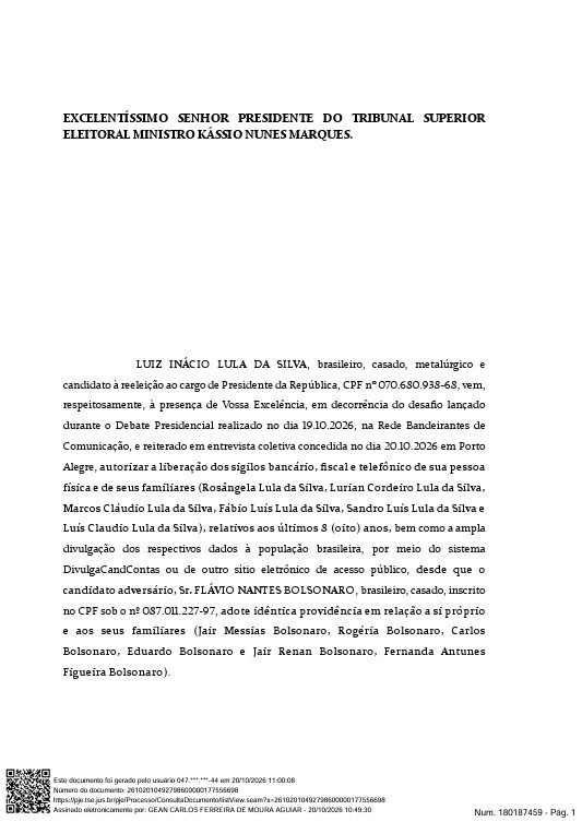 Lula protocola autorização no TSE para abrir sigilos e desafia Flávio Bolsonaro 4 foto-reproducao