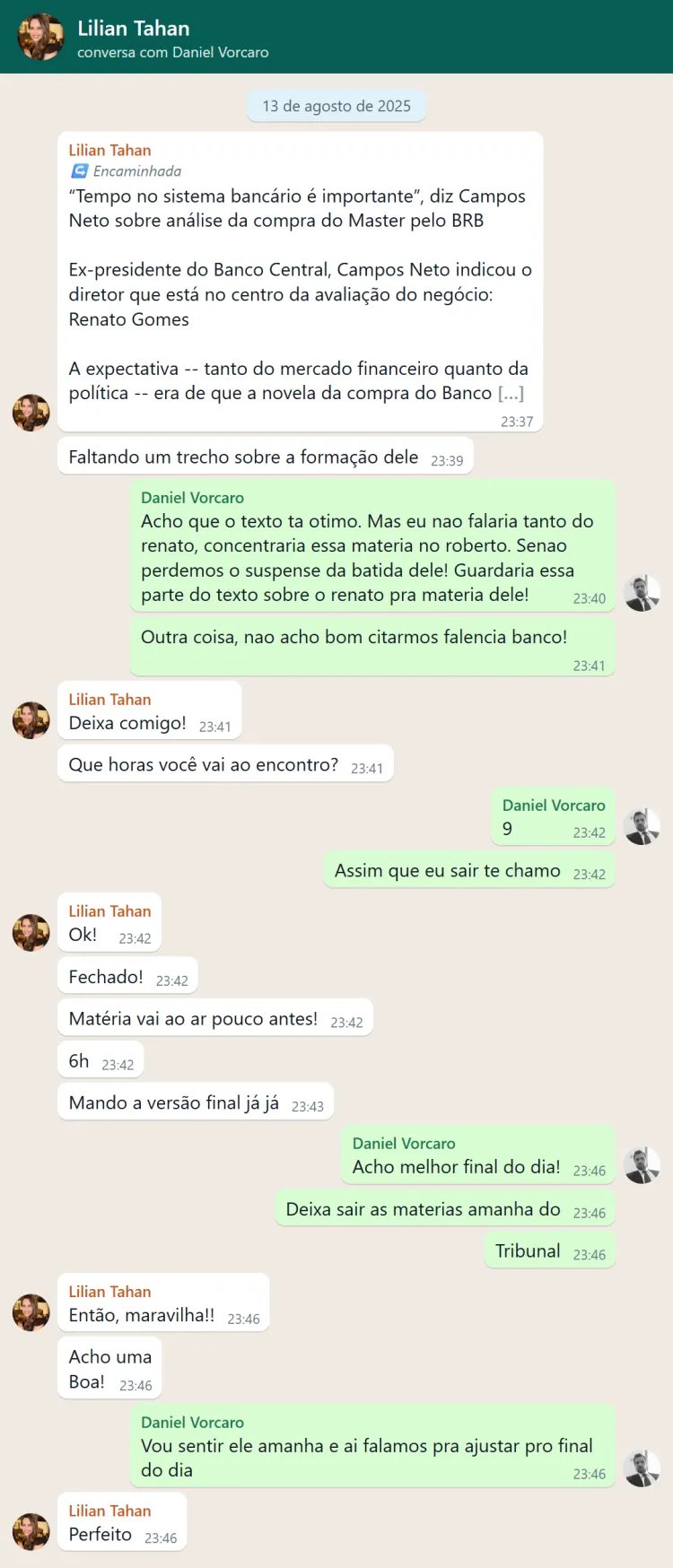 Vorcaro editava textos do Metrópoles antes de irem ao ar 6 lilian-tahan-vorcaro-metropoles-mensagens-pf-policia-federal-banco-master